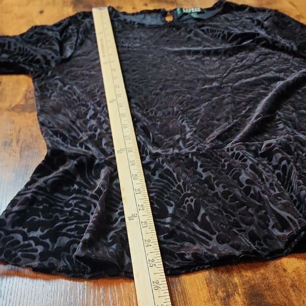 LAUREN RALPH LAUREN | Tonal Black Burnout‎ Velvet Peplum Whimsigoth Top | XL - Picture 5 of 9